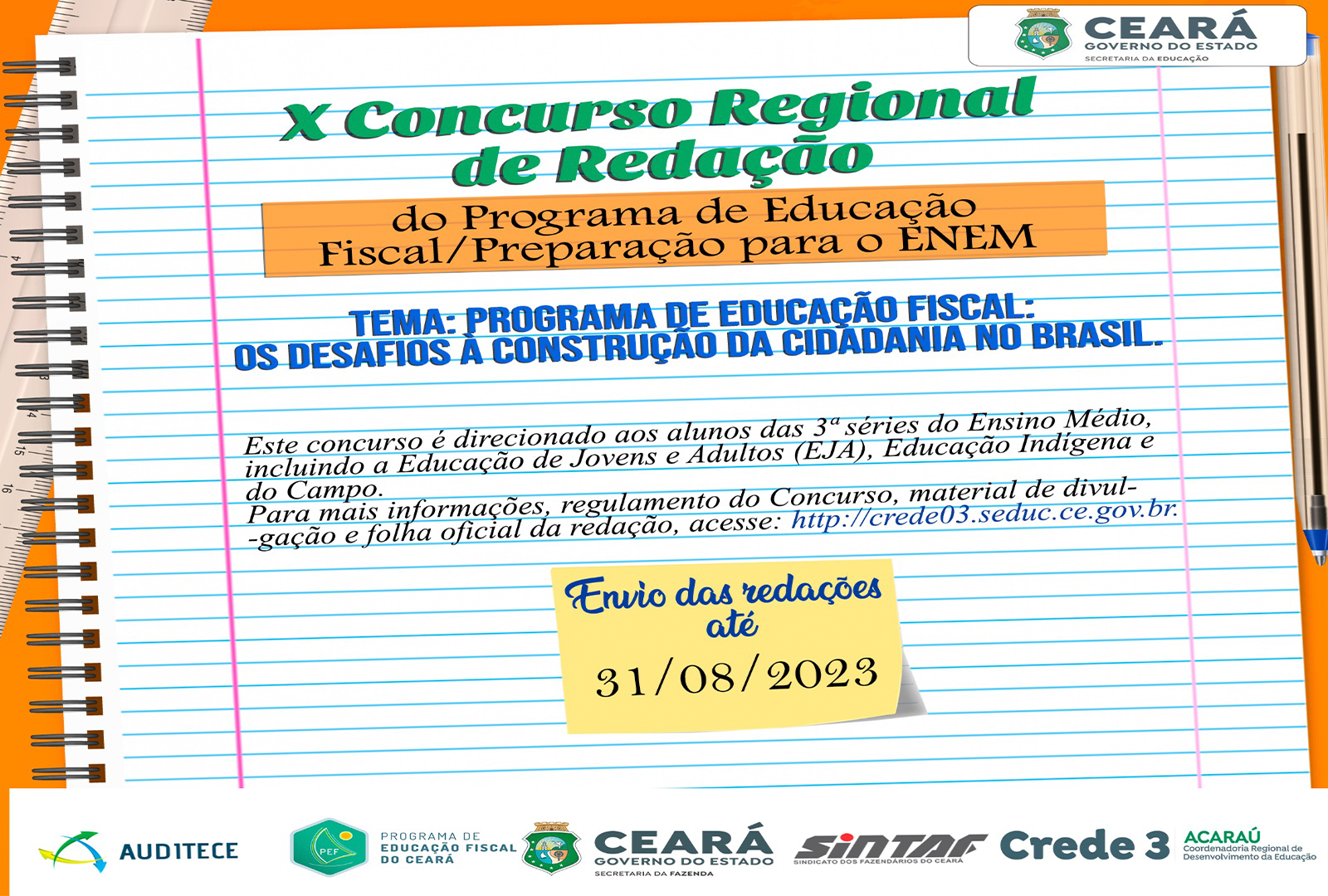 CREDE 3 realiza lançamento do X Concurso Regional de Redação do Programa de Educação Fiscal/ Edição 2023